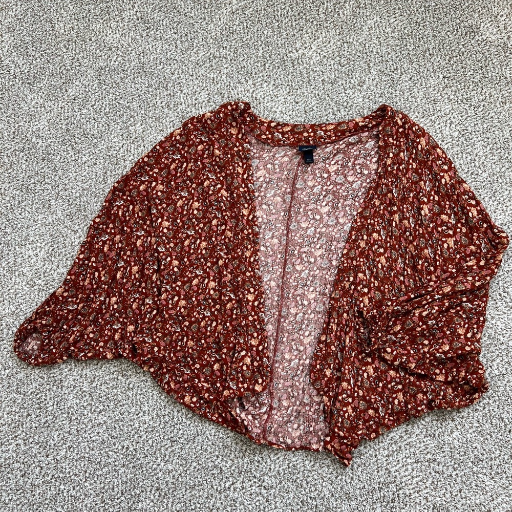 Daytrip Burnt Orange Floral Open-Knit Shrug Cardigan